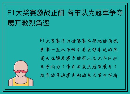 F1大奖赛激战正酣 各车队为冠军争夺展开激烈角逐