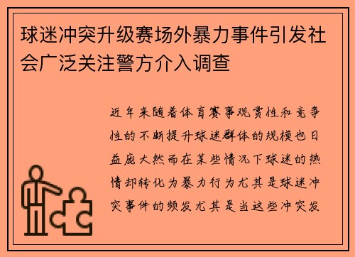 球迷冲突升级赛场外暴力事件引发社会广泛关注警方介入调查