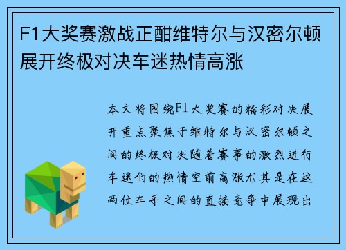 F1大奖赛激战正酣维特尔与汉密尔顿展开终极对决车迷热情高涨